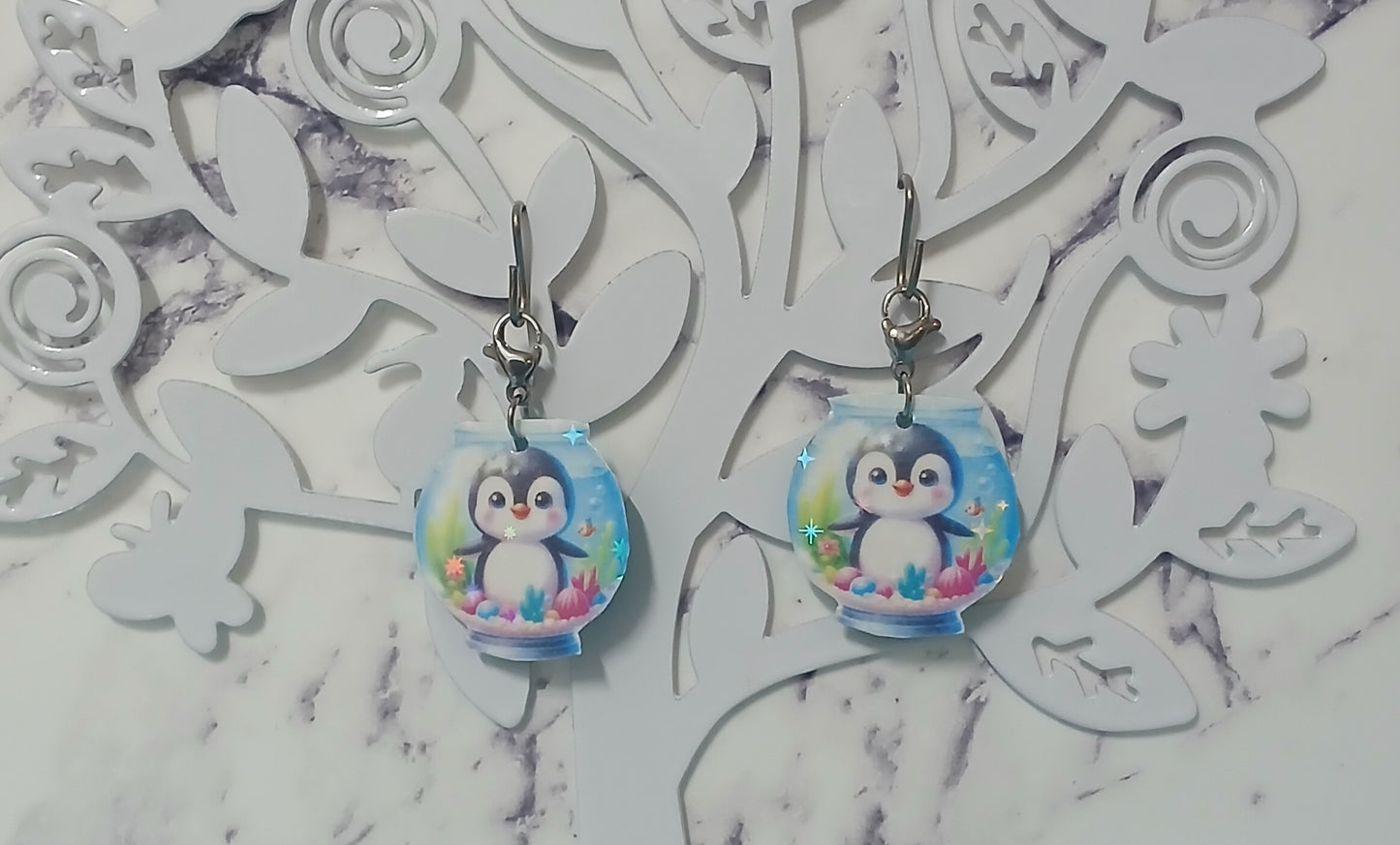 Penguin in Aquarium Interchangeable Earrings