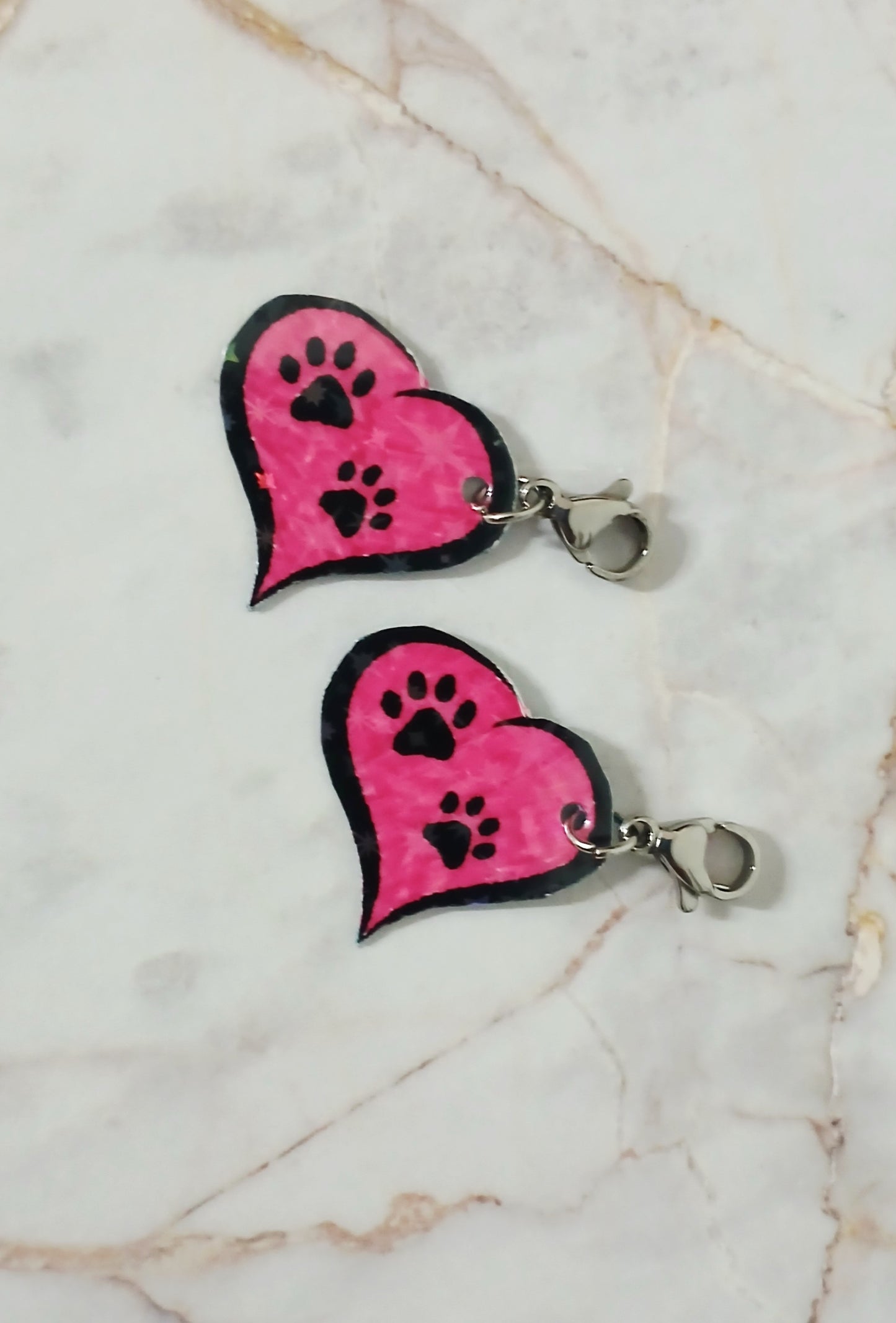Pink Paw Heart Interchangeable Earrings