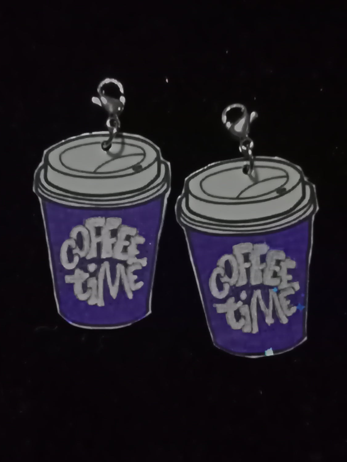 Large Purple Coffee Time Interchangeable Earrings