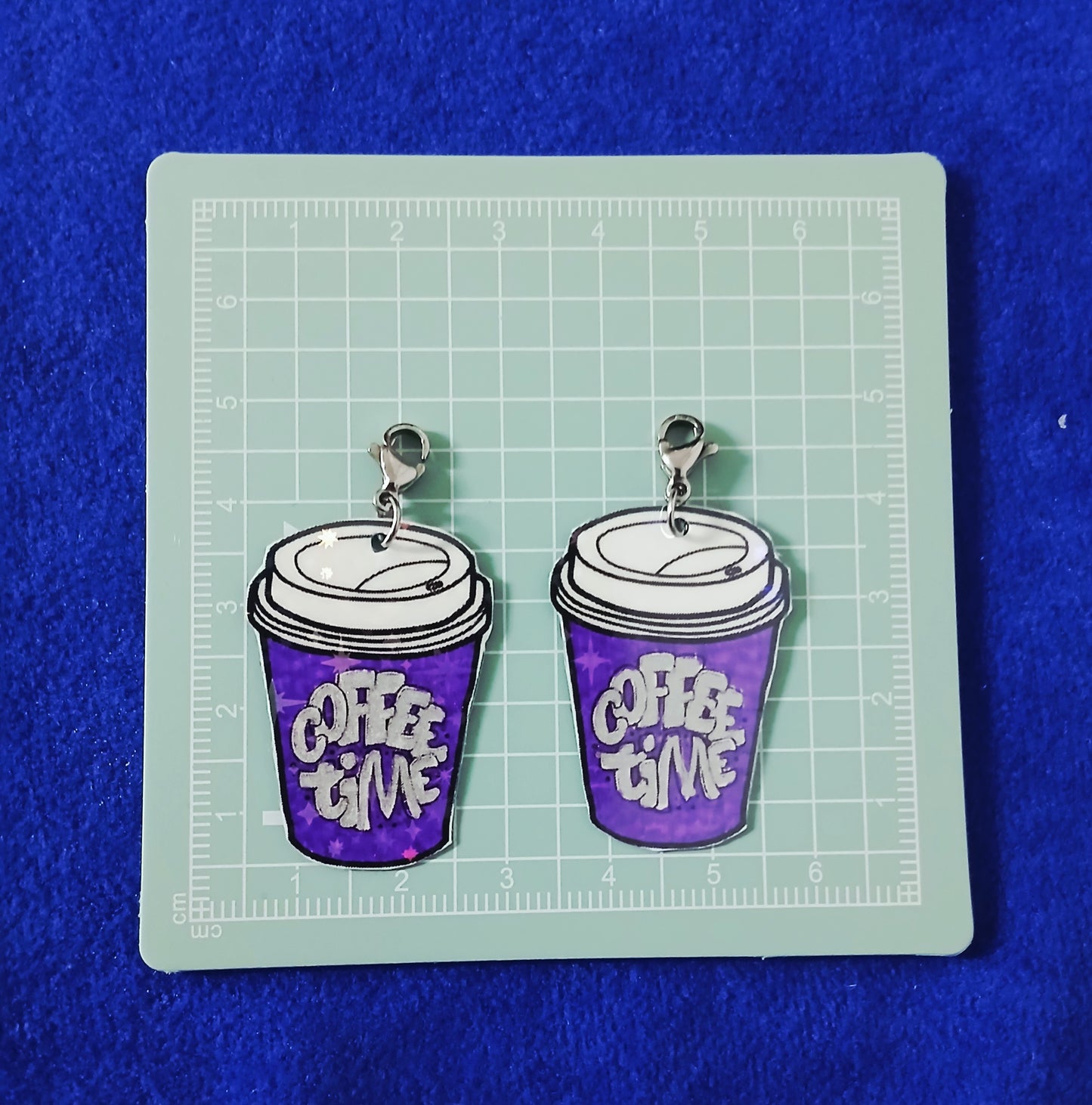 Large Purple Coffee Time Interchangeable Earrings