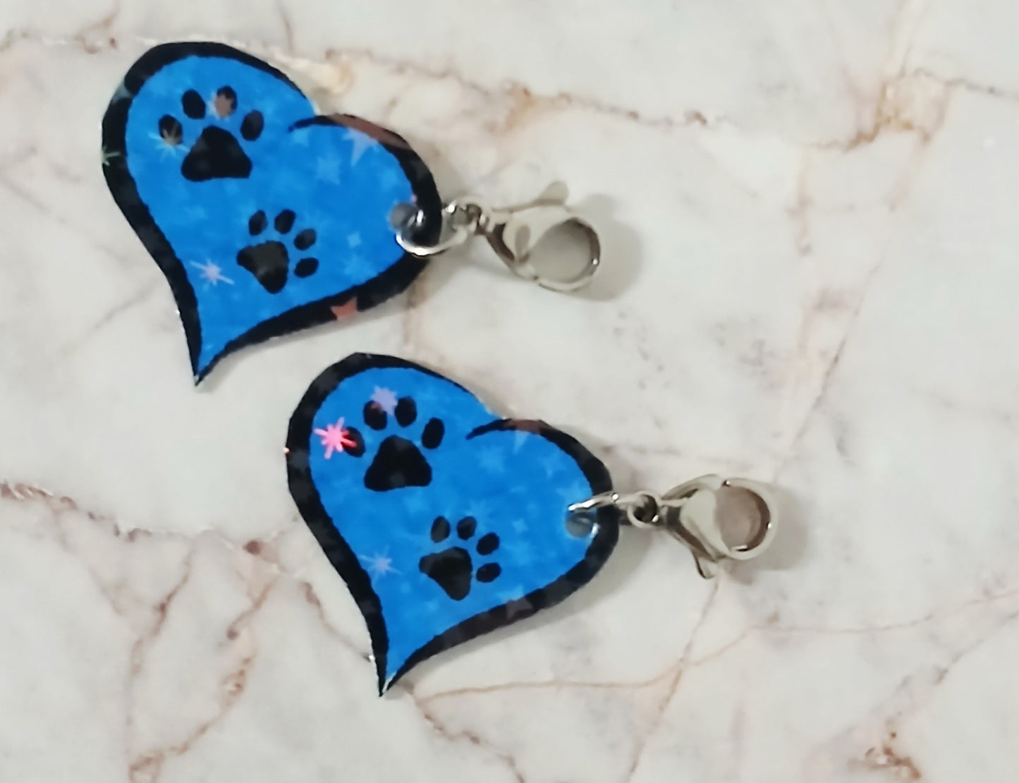 Blue Paw Heart Interchangeable Earrings