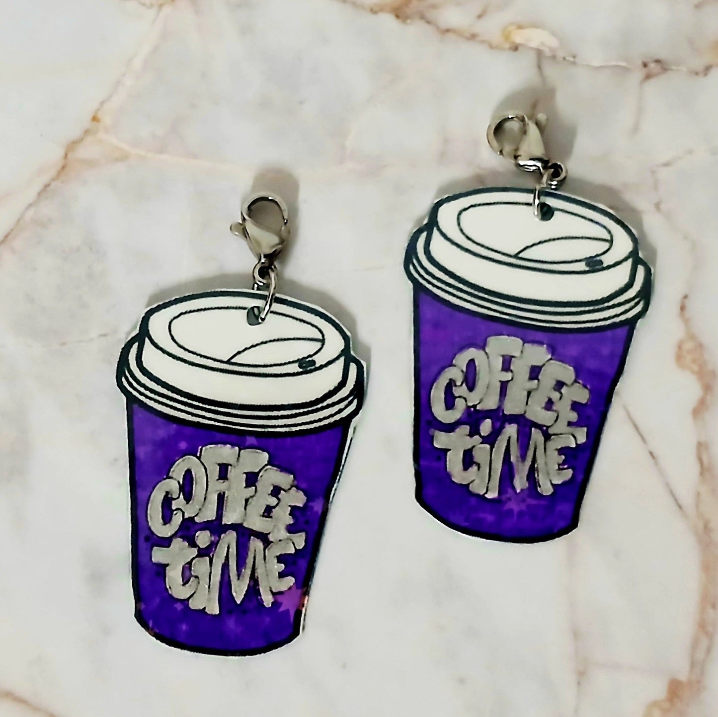 Large Purple Coffee Time Interchangeable Earrings