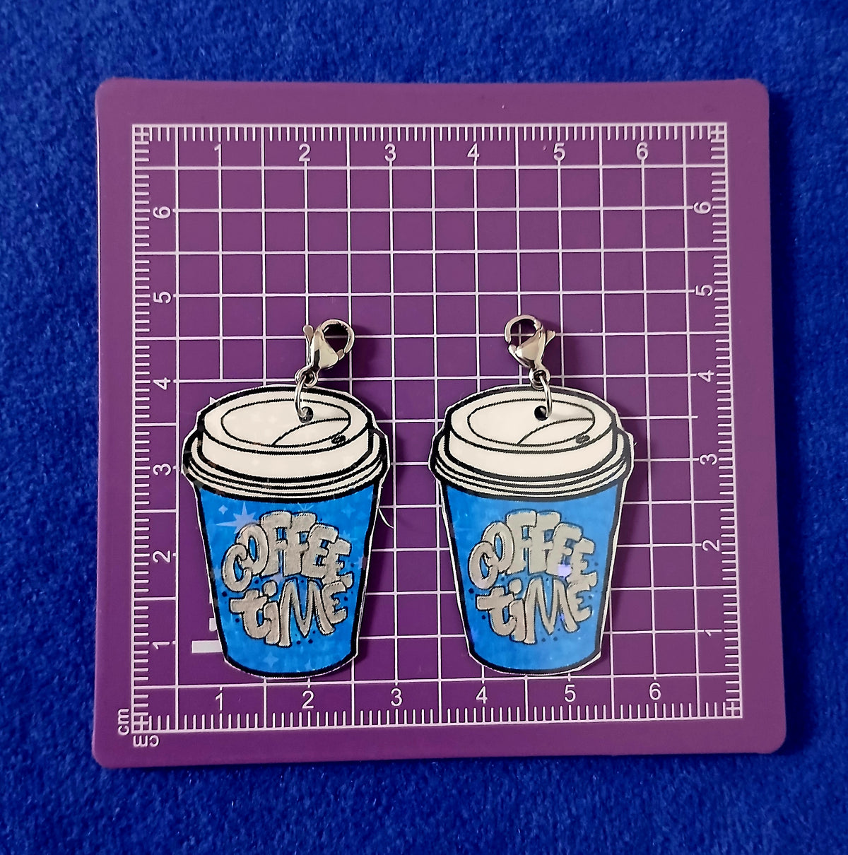 Large Blue Coffee Time Interchangeable Earrings