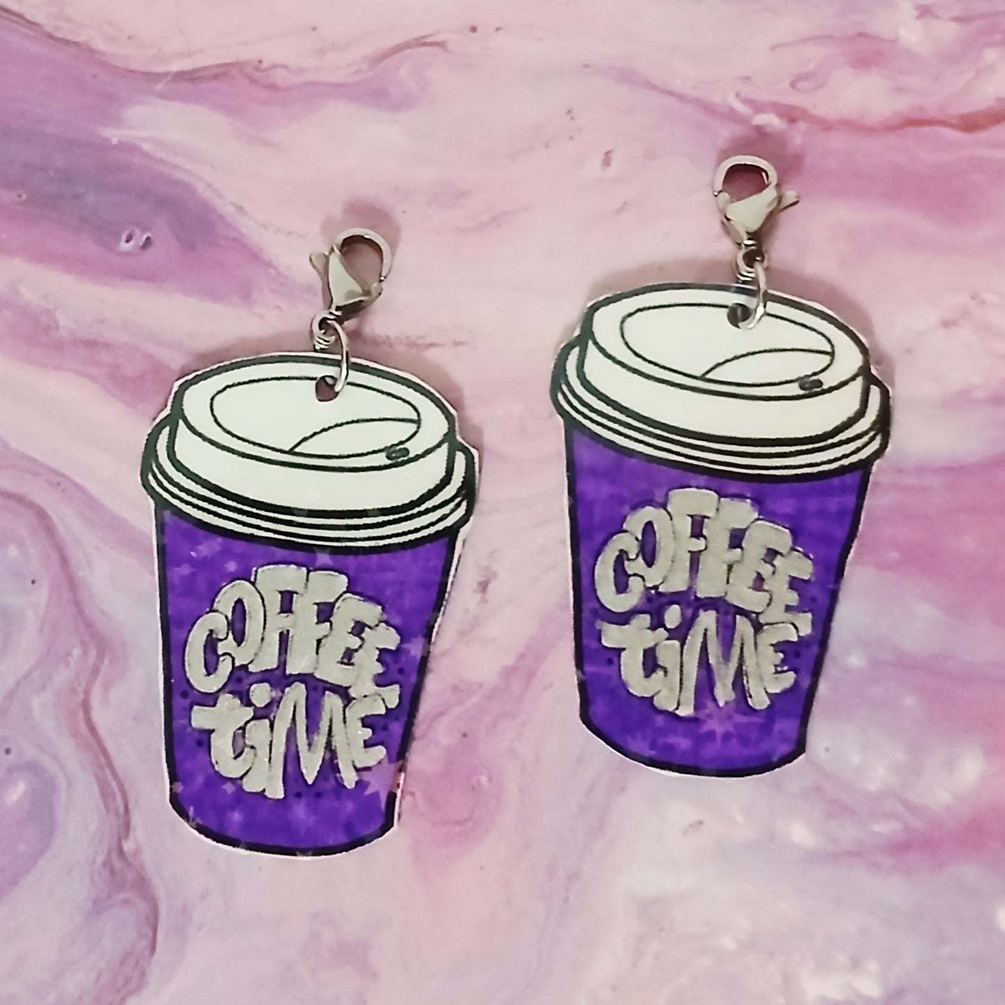 Large Purple Coffee Time Interchangeable Earrings