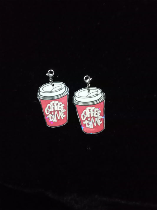 Large Red Coffee Time Interchangeable Earrings