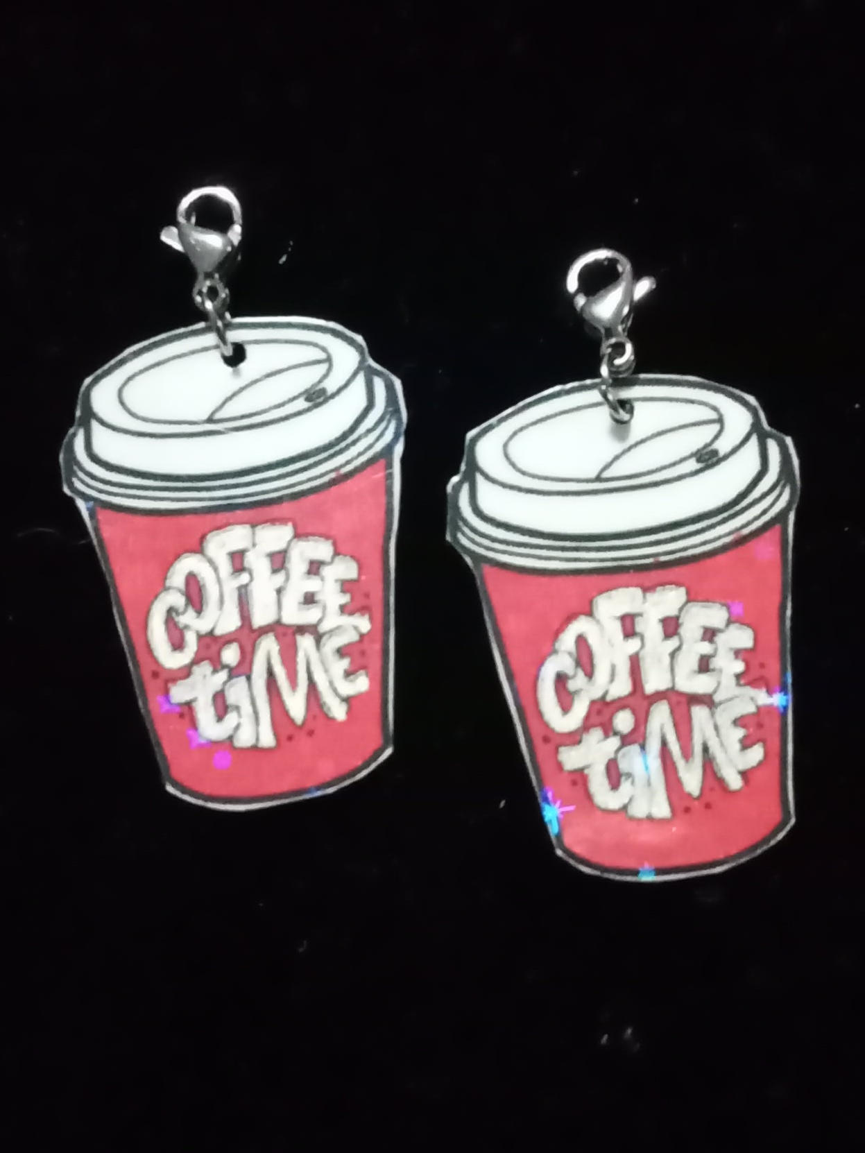 Large Red Coffee Time Interchangeable Earrings