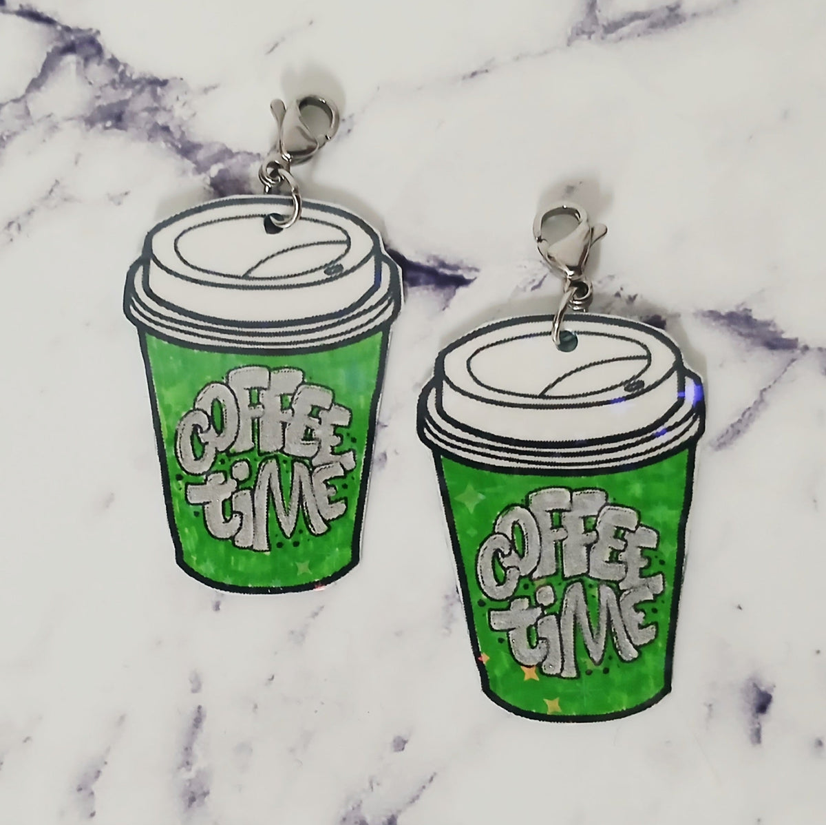 Large Green Coffee Time Interchangeable Earrings