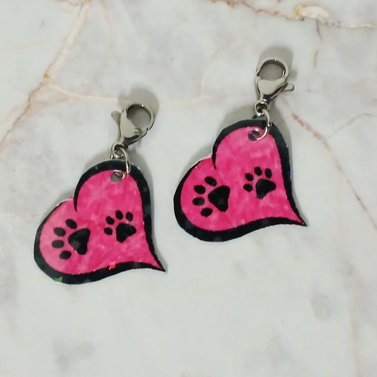Pink Paw Heart Interchangeable Earrings