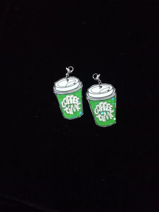 Large Green Coffee Time Interchangeable Earrings