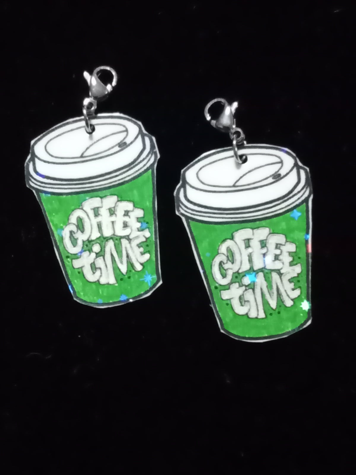 Large Green Coffee Time Interchangeable Earrings