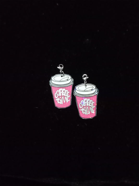 Large Pink Coffee Time Interchangeable Earrings