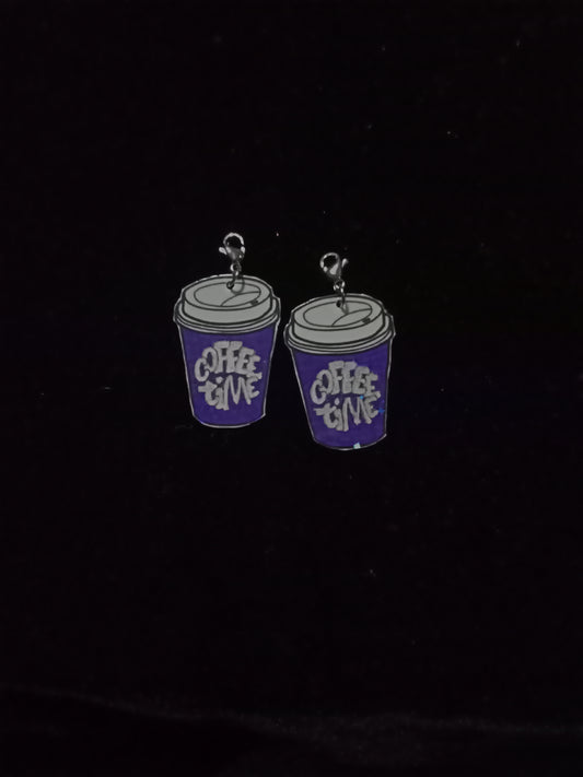 Large Purple Coffee Time Interchangeable Earrings