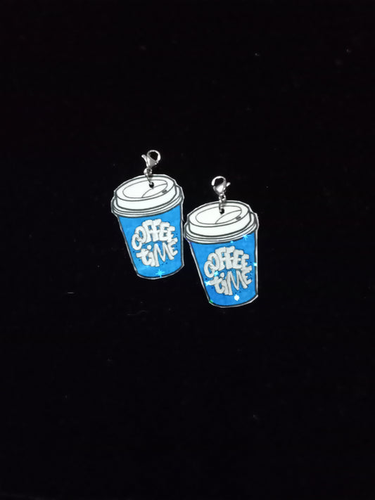 Large Blue Coffee Time Interchangeable Earrings