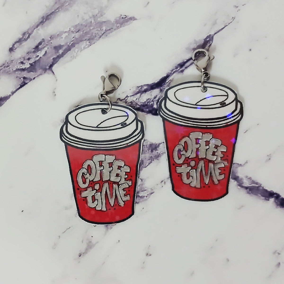 Large Red Coffee Time Interchangeable Earrings