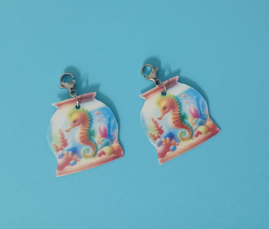 Seahorse in Aquarium Interchangeable Earrings