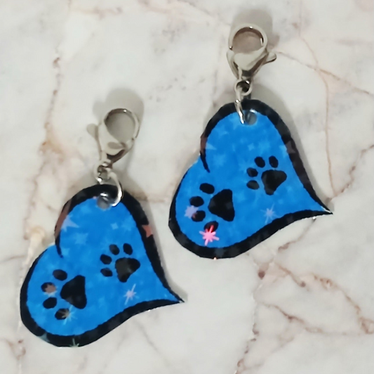 Blue Paw Heart Interchangeable Earrings
