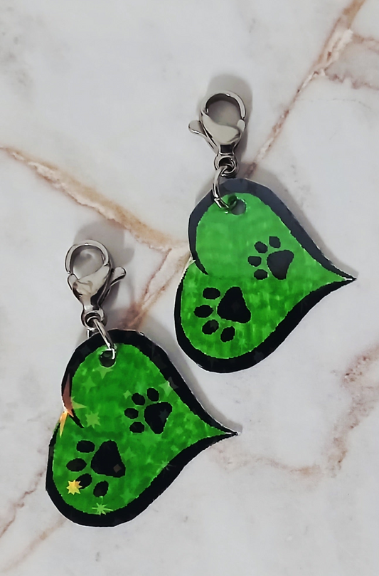 Green Paw Heart Interchangeable Earrings