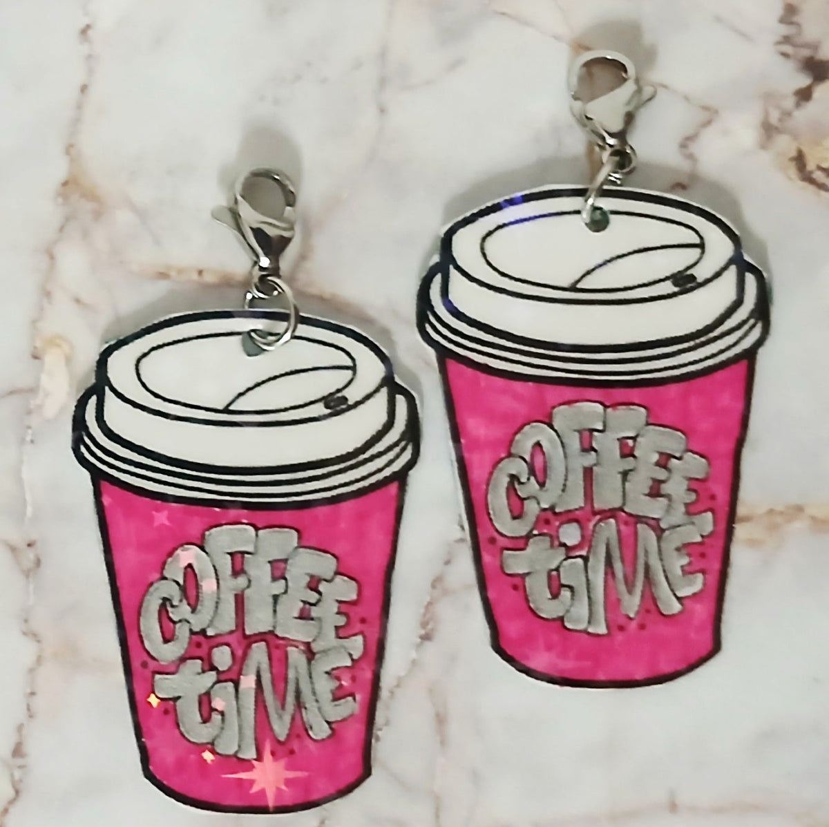 Large Pink Coffee Time Interchangeable Earrings