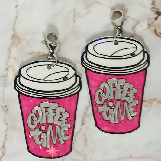 Large Pink Coffee Time Interchangeable Earrings