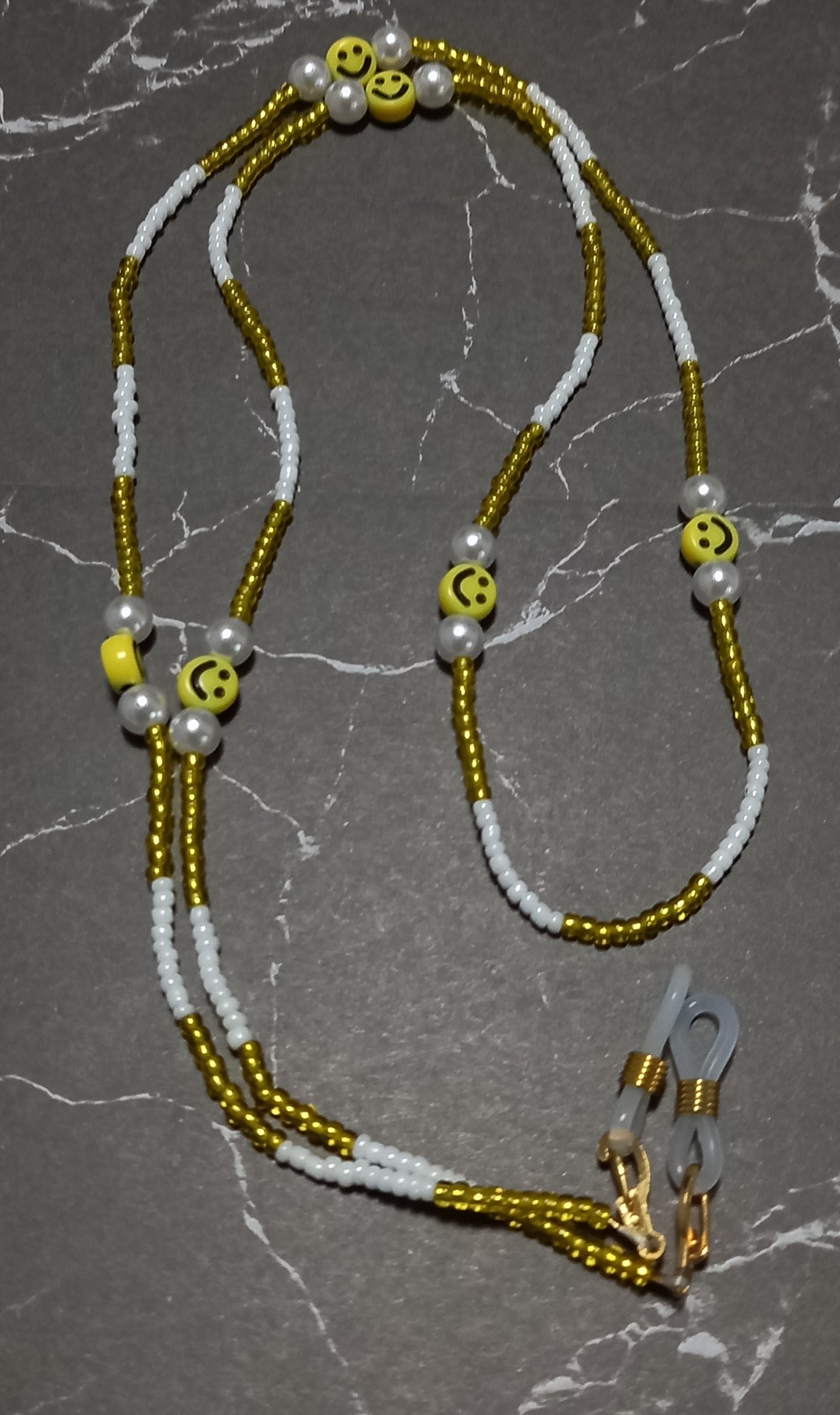 White and Yellow Beaded Smiley Face Glasses Chain