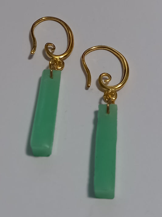 Green Rectangle Shape Resin Earrings