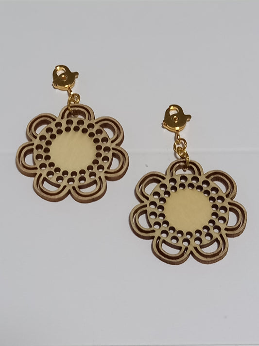 Wooden Flower D Earrings