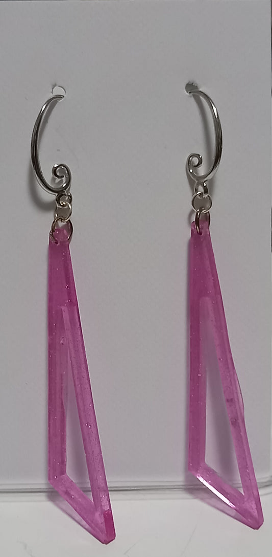 Pink Glitter Hollow Large Triangle Resin Earrings