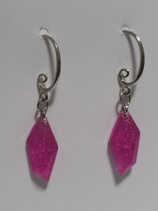 Pink Glitter Dimond Shape Resin Earrings